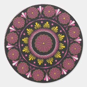 Elegant Rosa Gold Mandala, Boho Zen Dot Art Blume Runder Aufkleber