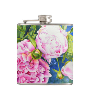 Elegant rosa, klassische Aquarellblüte Flachmann