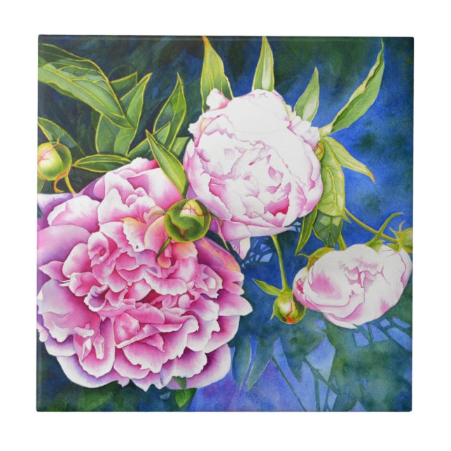 Elegant rosa, klassische Aquarellblüte Fliese (Vorderseite)