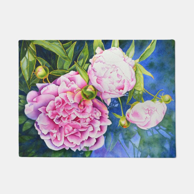 Elegant rosa, klassische Aquarellblüte Fußmatte (Vorderseite)