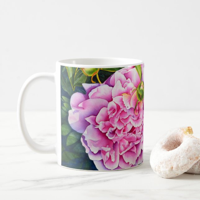 Elegant rosa, klassische Aquarellblüte Kaffeetasse (Mit Donut)