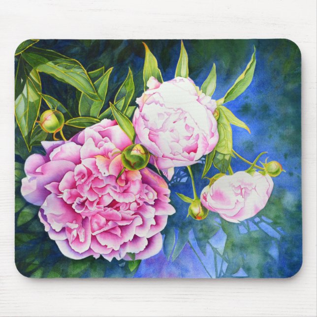 Elegant rosa, klassische Aquarellblüte Mousepad (Vorne)