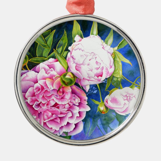 Elegant rosa, klassische Aquarellblüte Ornament Aus Metall (Vorne)