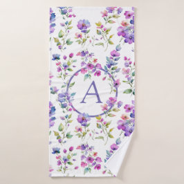 Elegant rosa lila Aquarellfarben-Wildblumen Badehandtuch
