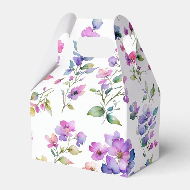 Elegant rosa lila Aquarellfarben-Wildblumen Geschenkschachtel (Vorderseite)