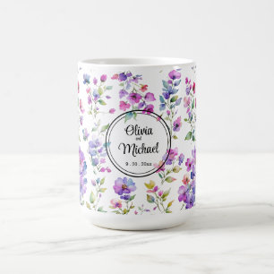 Elegant rosa lila Aquarellfarben-Wildblumen Kaffeetasse