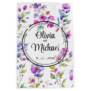 Elegant rosa lila Aquarellfarben-Wildblumen Mittlere Geschenktüte