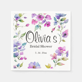 Elegant rosa lila Aquarellfarben-Wildblumen Serviette