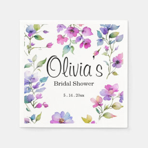Elegant rosa lila Aquarellfarben-Wildblumen Serviette