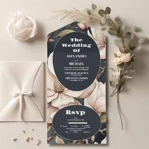 Elegant Rosa Magnolien und Grüne All In One Einladung