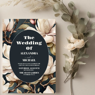 Elegant Rosa Magnolien und Grüne Einladung