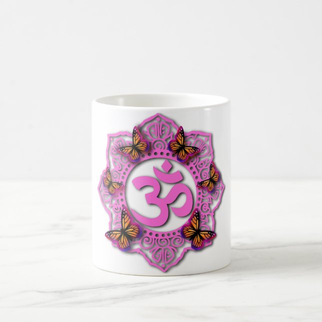 Elegant Rosa Mandala Rosa lila Schmetterlinge Kaffeetasse (Mittel)