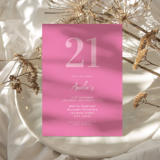 Elegant rosa Moderne 21. Geburtstag Einladung