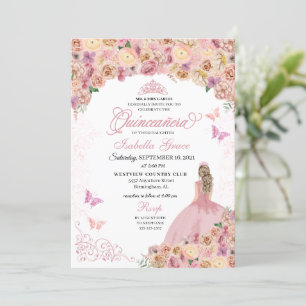 Elegant Rosa Pfirsich Bläserne Quinceanera Einladung