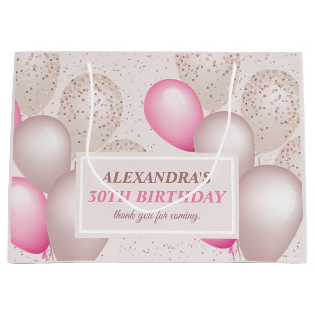 Elegant Rosa Pink Beige Balloons Geburtstag Große Geschenktüte (Vorderseite)