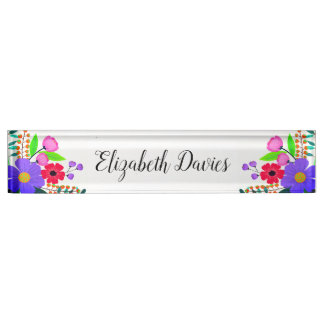 Elegant Rosa Purple Blumen Namensplakette