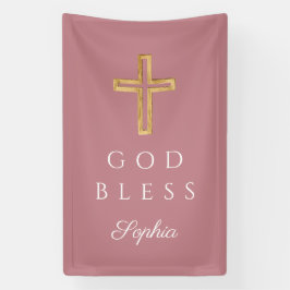 Elegant Rosa Religious Cross Girl Gott segne Banner