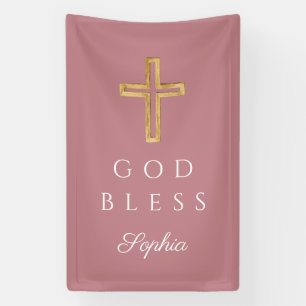 Elegant Rosa Religious Cross Girl Gott segne Banner
