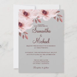 Elegant Rosa Rosa Rostfarbene Blätter Wasserfarben Einladung