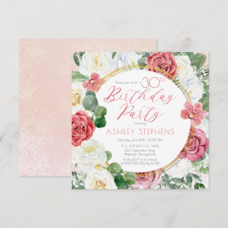 Elegant Rosa Rose | Gold Frame 30. Geburtstag Part Einladung