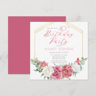Elegant Rosa Rose | Gold Frame 40. Geburtstag Part Einladung