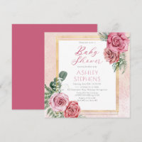 Elegant Rosa Rose | Gold Frame Girl Baby Dusche