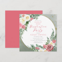Elegant Rosa Rose | Gold Frame Graduation Party Einladung