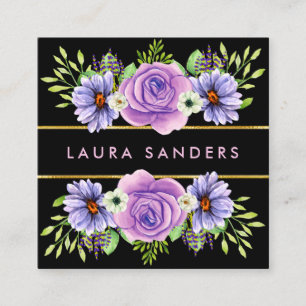 Elegant Rosa Rose Lilac Blume Haar & Makeup Quadratische Visitenkarte