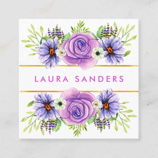 Elegant Rosa Rose Lilac Blume Haar & Makeup Quadratische Visitenkarte (Vorderseite)