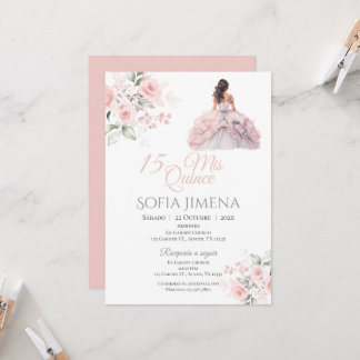 Elegant Rosa Rose Quinceanera Einladung