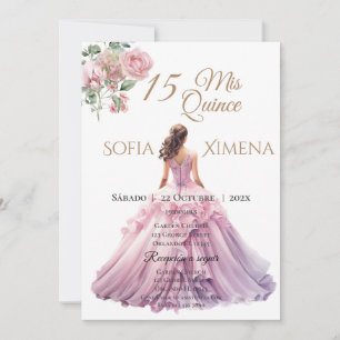 Elegant Rosa Rose Quinceanera Einladung