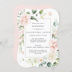 Elegant Rosa Rose Rose Quinceanera Einladung