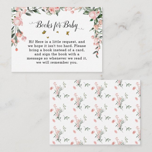 Elegant rosa Rosen mit Schmetterlinge Babydusche Begleitkarte (Vorne/Hinten)