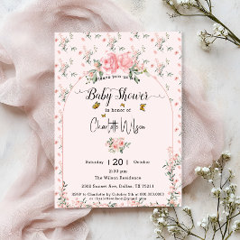 Elegant rosa Rosen mit Schmetterlinge Babydusche Einladung