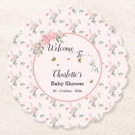 Elegant rosa Rosen mit Schmetterlinge Babydusche Untersetzer