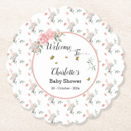Elegant rosa Rosen mit Schmetterlinge Babydusche Untersetzer