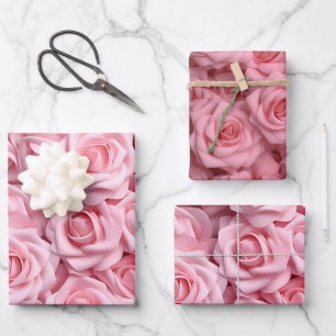 Elegant Rosa Roses Geschenkpapier Set