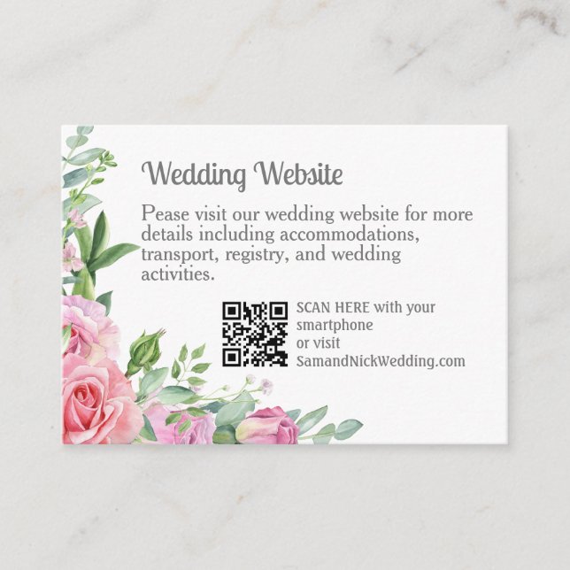 Elegant rosa Roses Hochzeitsinformationen Begleitkarte (Vorderseite)