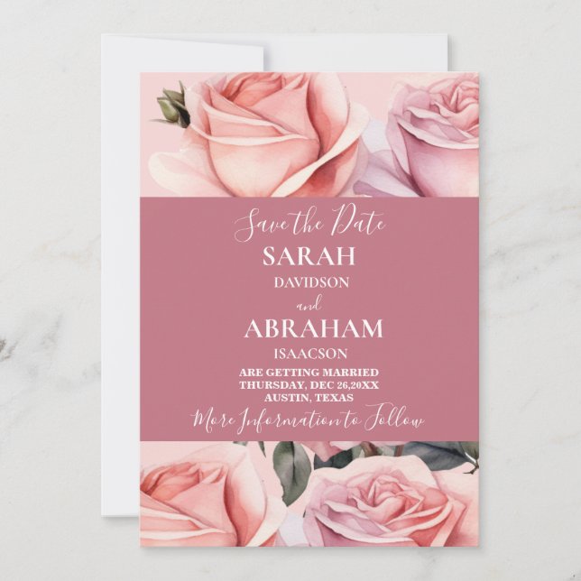 Elegant Rosa Roses Save the Date Einladung (Vorderseite)