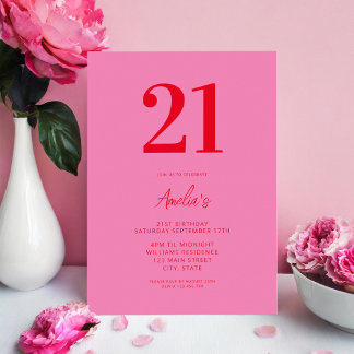 Elegant rosa Rot Moderne 21. Geburtstag Einladung