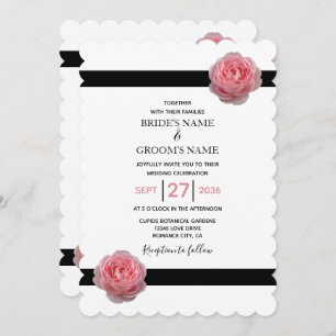 Elegant Rosa Schwarzes Band Einladungen für Hochze