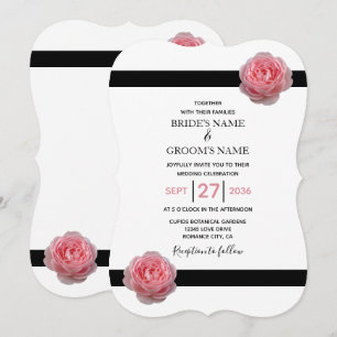 Elegant Rosa Schwarzes Band Einladungen für Hochze