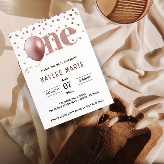 Elegant Rosa Thema 1. Geburtstag Einladung (Von Creator hochgeladen)