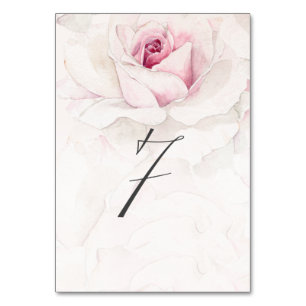 Elegant Rosa Wasserfarbe Flora Nr. 7 Hochzeit Tischnummer