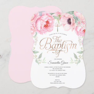 Elegant, Rosa, Wasserfarbe, Floral, Christening Einladung