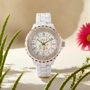 Elegant rosa Wasserfarbe Floral Stilvoll anpassen Armbanduhr