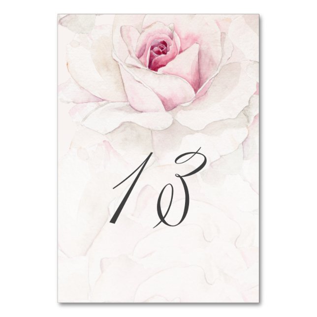 Elegant Rosa Wasserfarben Flora Nr. 13 Hochzeit Tischnummer (Vorderseite)