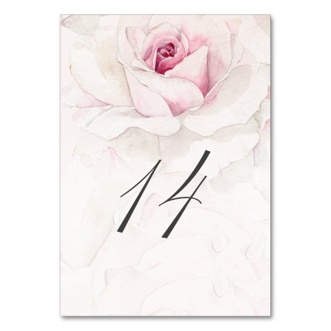 Elegant Rosa Wasserfarben Flora Nr. 14 Hochzeit Tischnummer (Vorderseite)