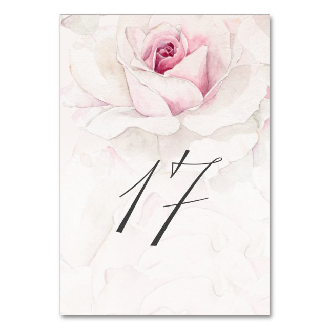 Elegant Rosa Wasserfarben Flora Nr. 17 Hochzeit Tischnummer (Vorderseite)