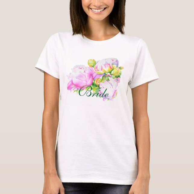 Elegant rosa, weiße Aquarellblumen T-Shirt (Vorderseite)
